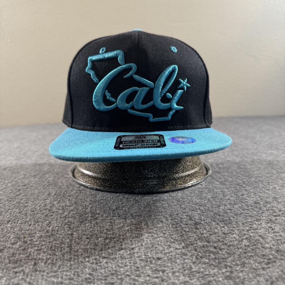 Headlines Cali Hat Cap Snap Back Black Teal California Script Mens One Size